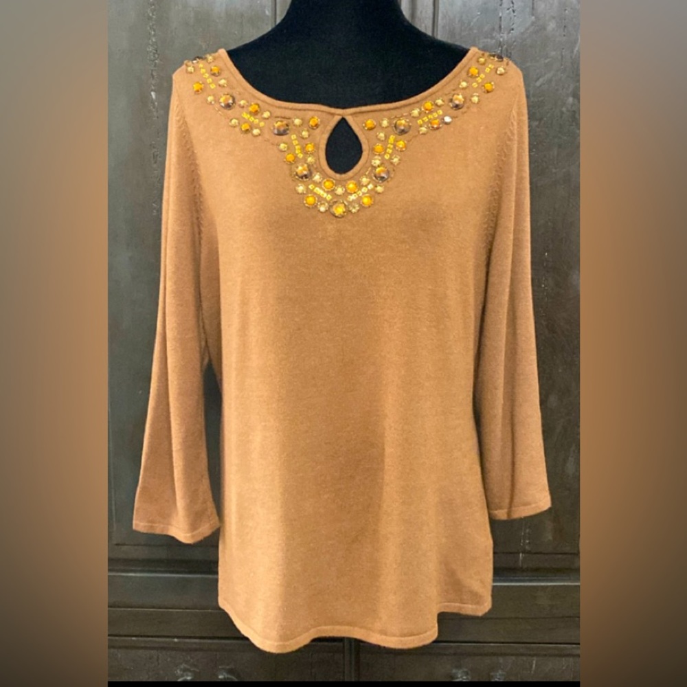 Ninety brown w/rhinestones OS sweater - Size Large